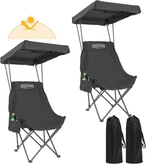 YOUNG WOOD Portable Camping Chair Beach Chair with Shade Canopy, Fold Lightweight Oversized for All, Easy to Open and Close Without Installation, Side Pocket Design for All Outdoor Activities,2p