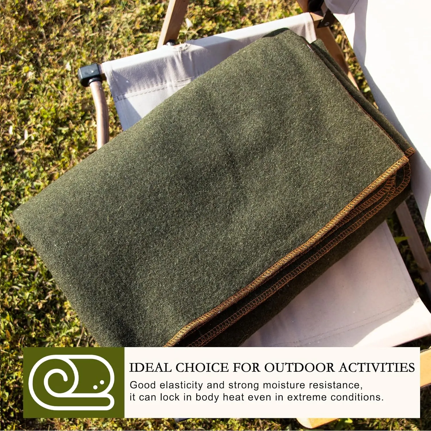 YOUR MOON Camping Wool Blanket, Warm, Military Wool Blanket for Outdoors, Travel, Survival, Large 63" x 87" 3.4LBS (Army Green)