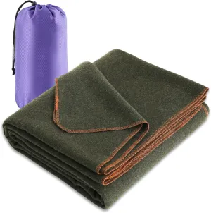 YOUR MOON Camping Wool Blanket, Warm, Military Wool Blanket for Outdoors, Travel, Survival, Large 63" x 87" 3.4LBS (Army Green)
