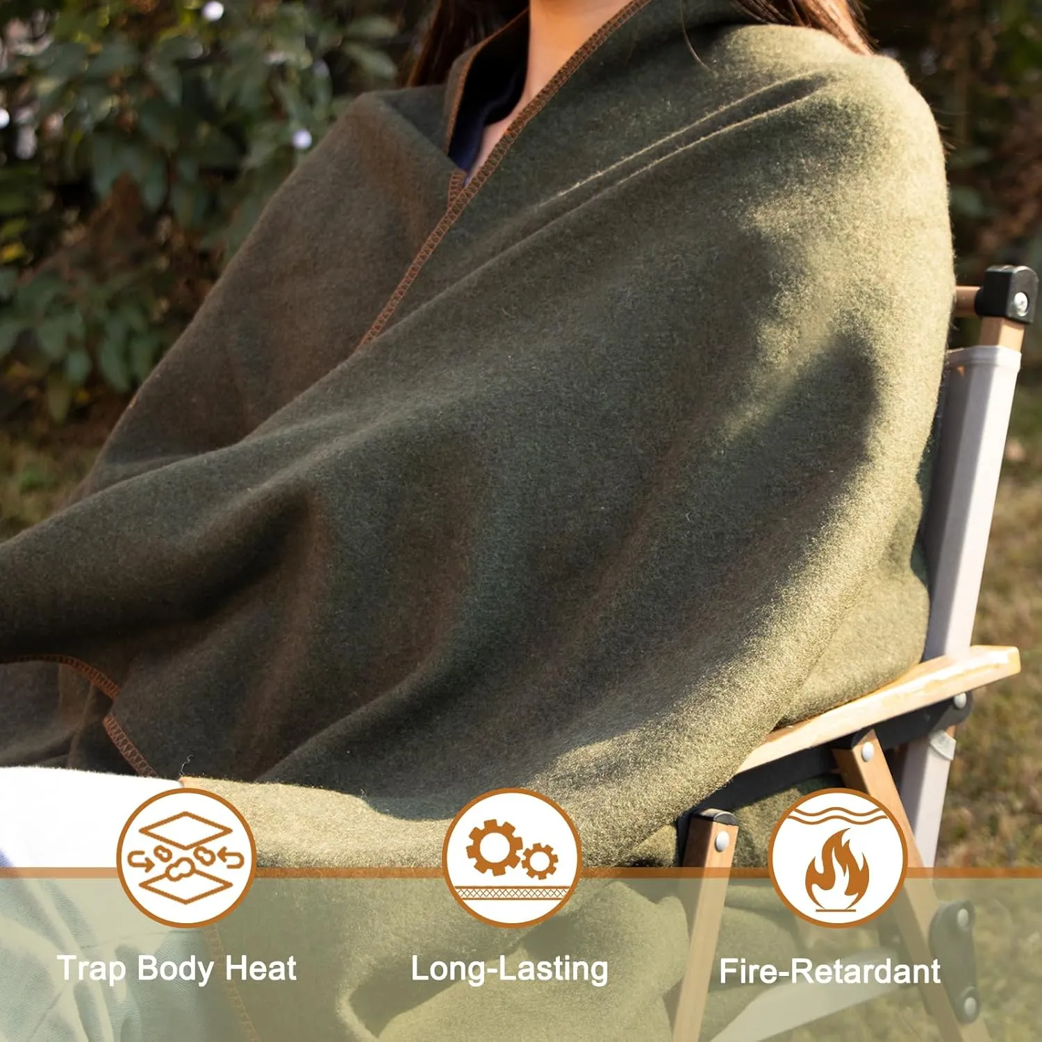 YOUR MOON Camping Wool Blanket, Warm, Military Wool Blanket for Outdoors, Travel, Survival, Large 63" x 87" 3.4LBS (Army Green)