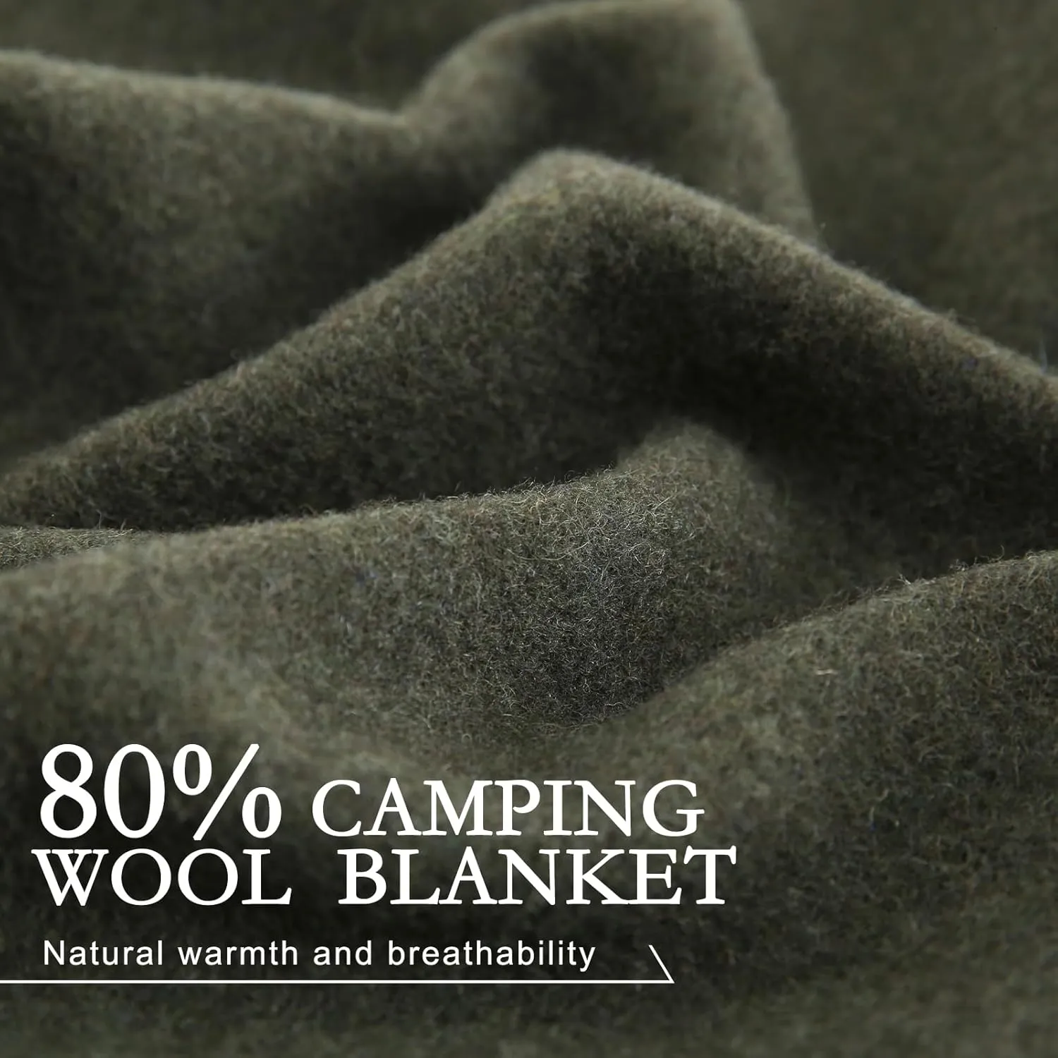 YOUR MOON Camping Wool Blanket, Warm, Military Wool Blanket for Outdoors, Travel, Survival, Large 63" x 87" 3.4LBS (Army Green)