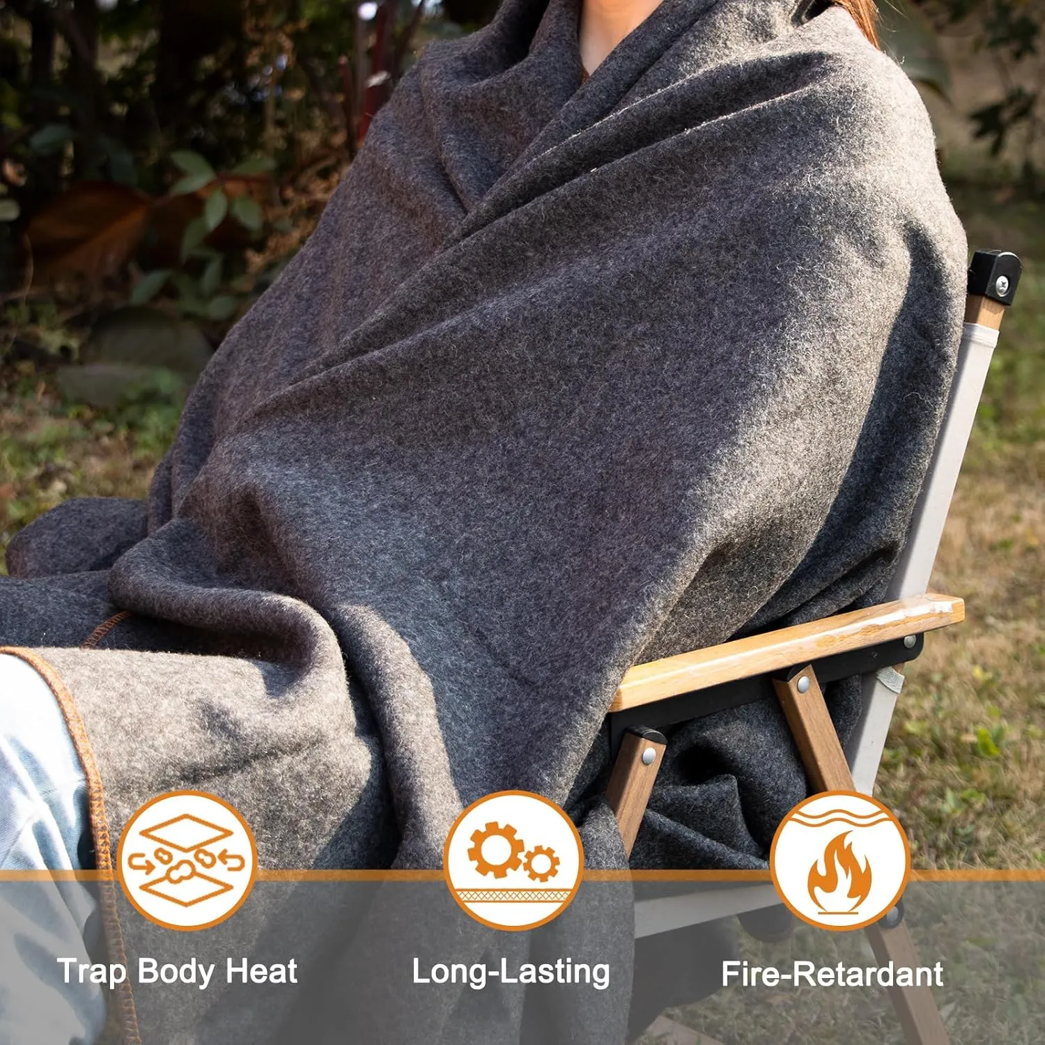 YOUR MOON Camping Wool Blanket, Warm, Military Wool Blanket for Outdoors, Travel, Survival, Large 63" x 87" 3.4LBS (Gray)