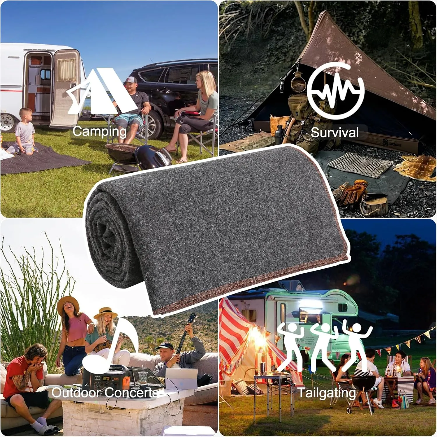 YOUR MOON Camping Wool Blanket, Warm, Military Wool Blanket for Outdoors, Travel, Survival, Large 63" x 87" 3.4LBS (Gray)
