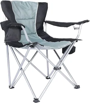 YSSOA Oversized Camping Folding Chair with Cup Holder, Side Cooler Bag, Heavy Duty Steel Frame Fully P Added Quad Armchair for Outdoors, 1-Pack, Grey (FNCHARCAMPCT03BGV1)