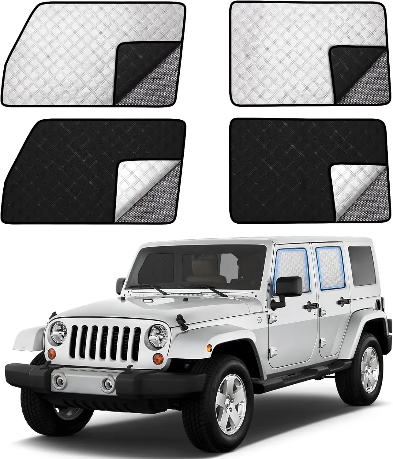 ZATOOTO Jeep Wrangler Window Shades 2007-2018 JL JK, Double Layer Side Window Shade 4Pack for Camping with Breathable Mesh and Reversible Blackout Design for Privacy&UV Protection