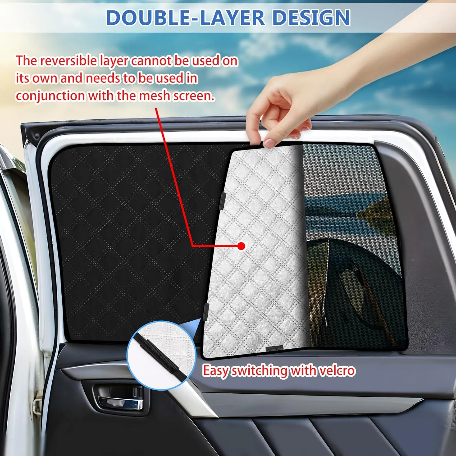 ZATOOTO Jeep Wrangler Window Shades 2007-2018 JL JK, Double Layer Side Window Shade 4Pack for Camping with Breathable Mesh and Reversible Blackout Design for Privacy&UV Protection