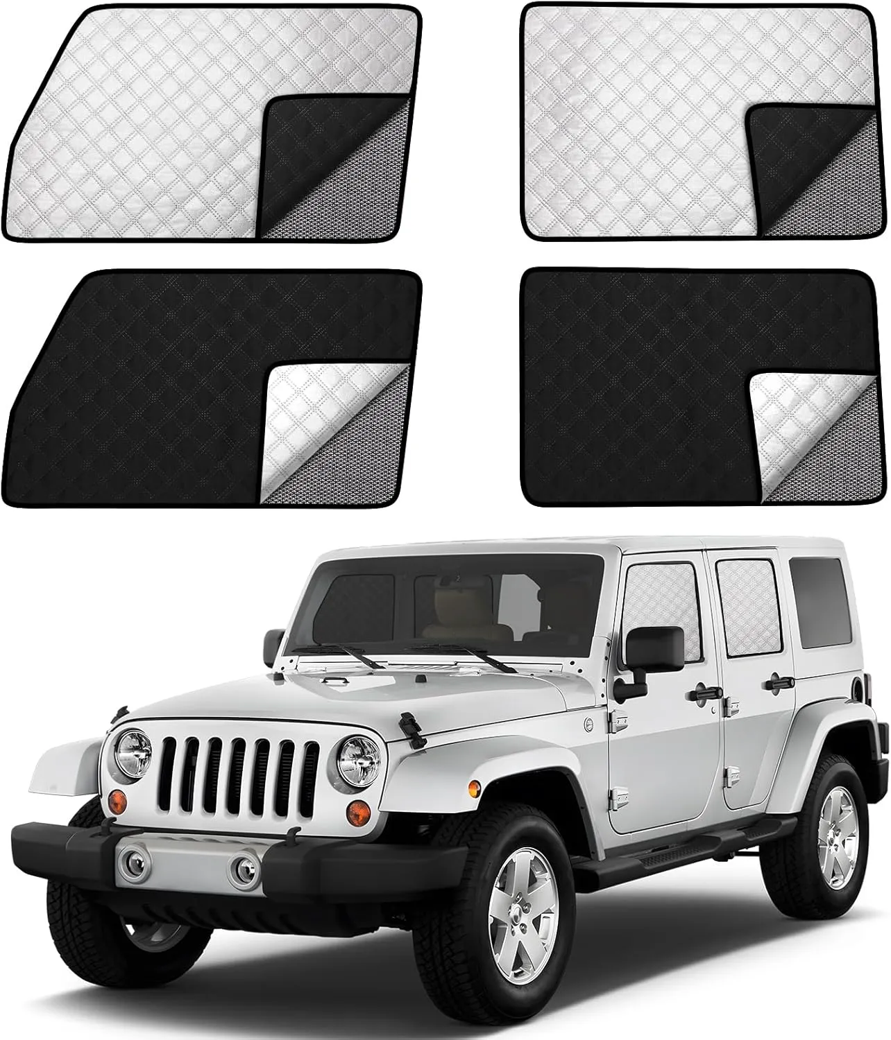 ZATOOTO Jeep Wrangler Window Shades 2007-2018 JL JK, Double Layer Side Window Shade 4Pack for Camping with Breathable Mesh and Reversible Blackout Design for Privacy&UV Protection