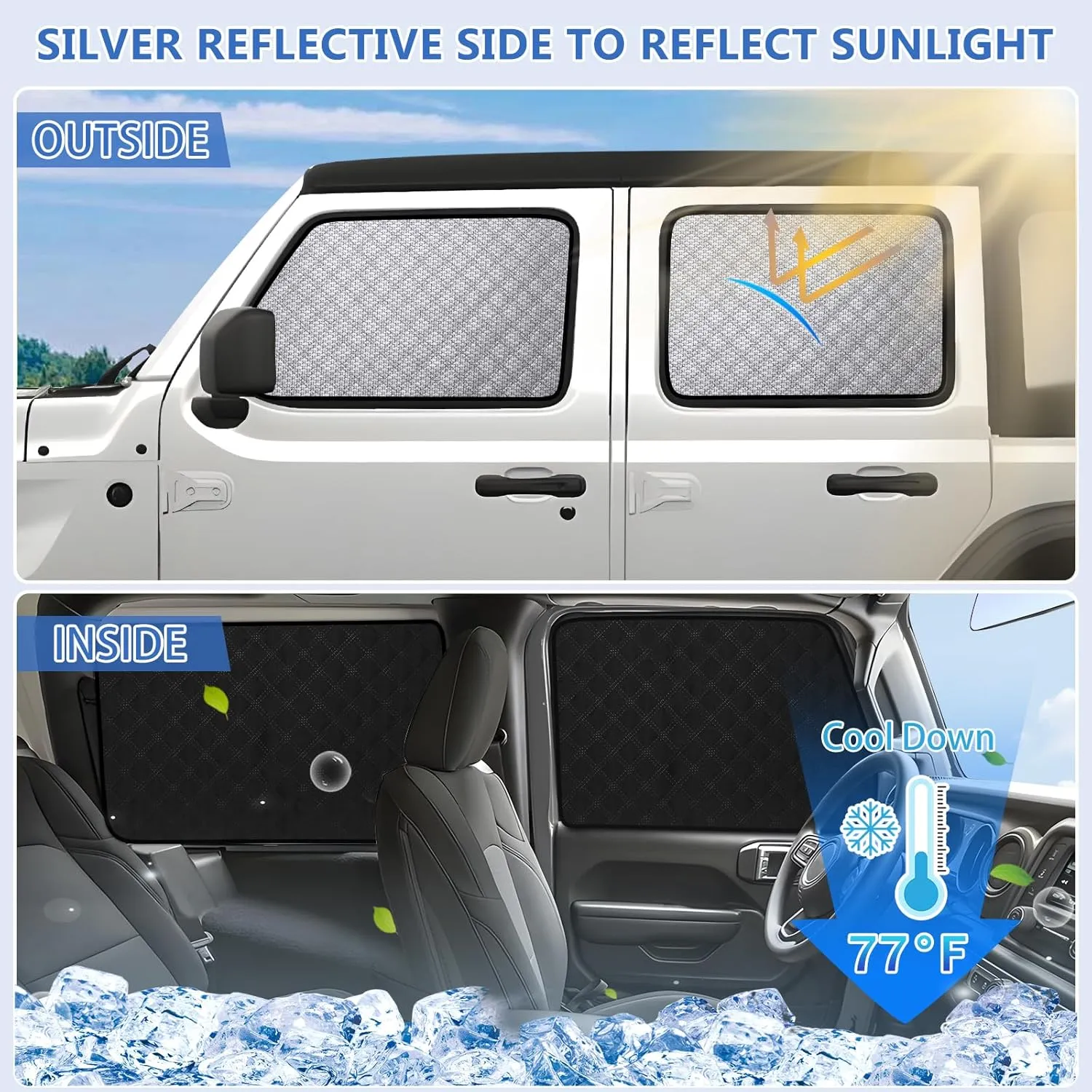 ZATOOTO Jeep Wrangler Window Shades 2007-2018 JL JK, Double Layer Side Window Shade 4Pack for Camping with Breathable Mesh and Reversible Blackout Design for Privacy&UV Protection