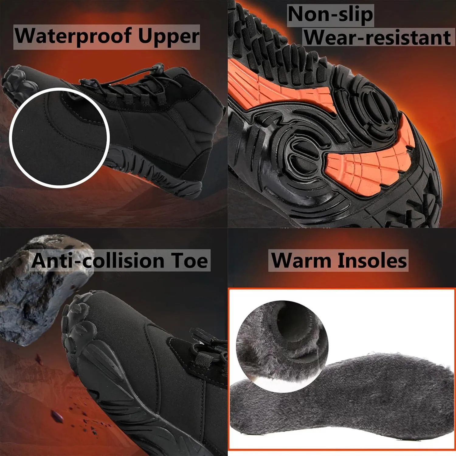 Zeberfi Men Women Warm Lined Snow Boots Winter Trekking Anti-Slip Waterproof Backpacking Boots for Unisex Casual Lightweight Outdoor Hiking Ankle Boot