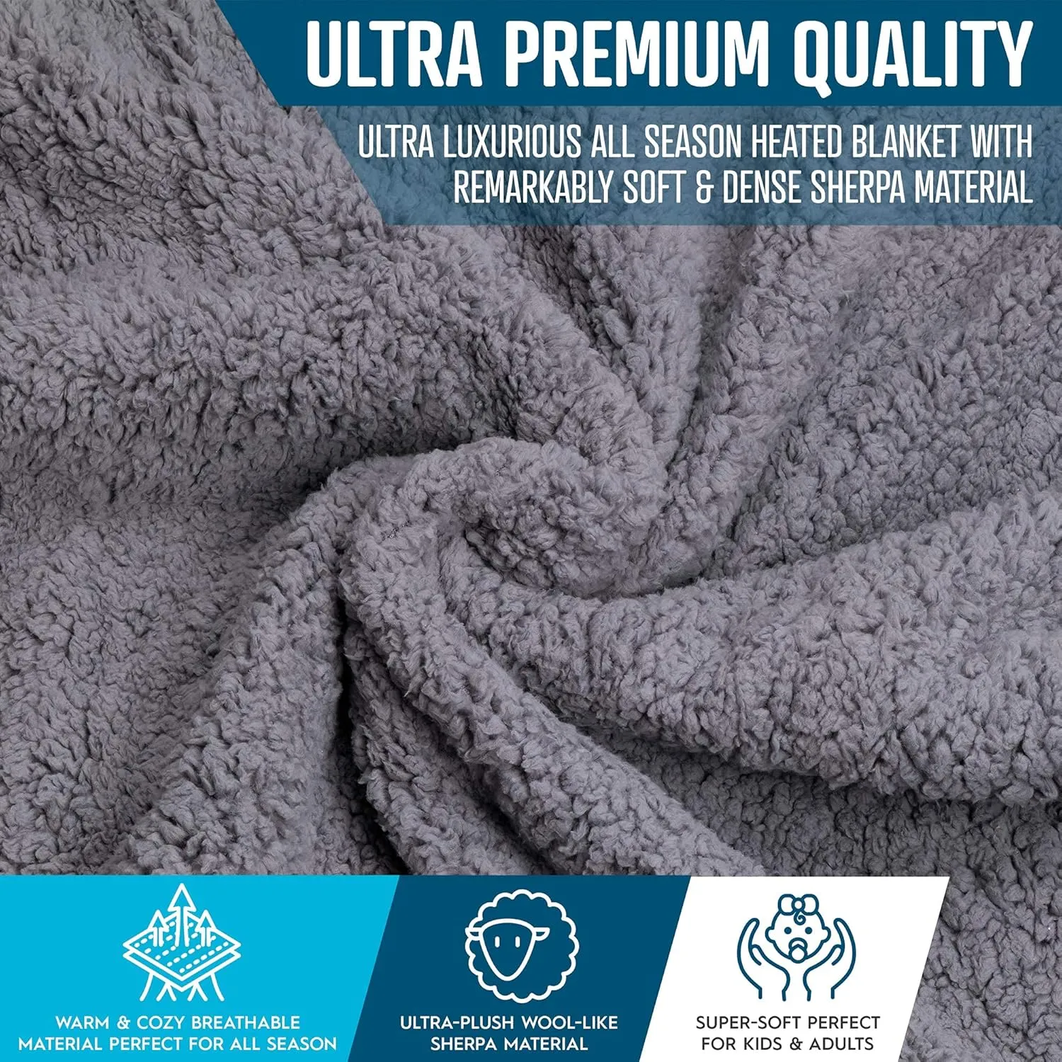 ZONETECH Sherpa Fleece Travel Blanket Grey Cozy Soft Plush Warm Fuzzy Automotive Comfortable Car Seat 59" x 43” Size -Great for Winter, Home, Office and Camping