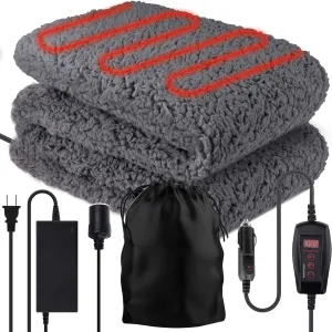ZONETECH Sherpa Fleece Travel Blanket Grey Cozy Soft Plush Warm Fuzzy Automotive Comfortable Car Seat 59" x 43” Size -Great for Winter, Home, Office and Camping