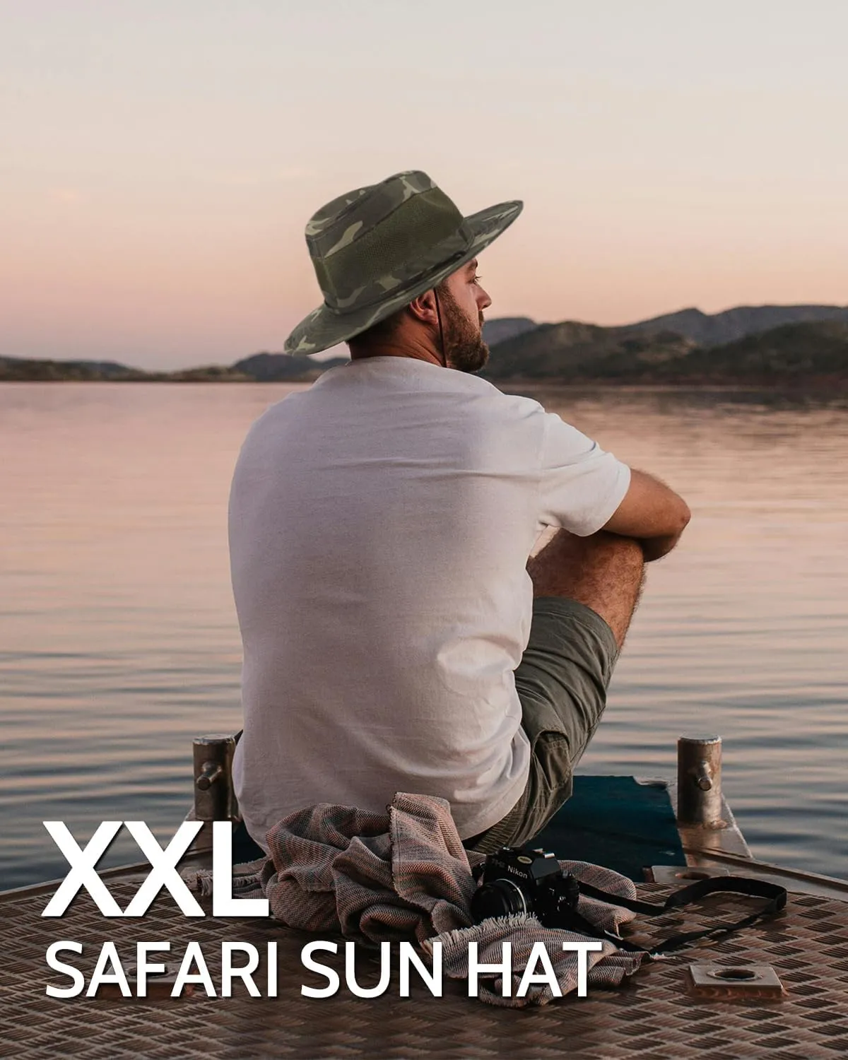Zylioo XXL Oversize Safari Sun Hat with Wide Brim,Large Mesh Fishing Hat,Sun Protection Summer Hat for Hiking,Camping