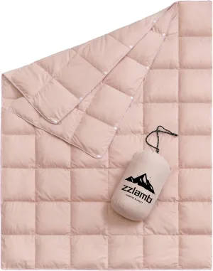 zzlamb Puffy Down Camping Blanket Water-Repellent, Down Throw Travel Blanket Portable for Outdoor, Light Warm Quilt for Couch Plane Car Theater Stadium Picnic RV Backpacking Hammock